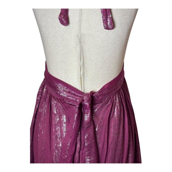 Lulus Dress Women XS Purple Magenta Charlize Metallic Striped Halter Midi NWT - Picture 6 of 15